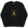 Ruled by the Sun sweatshirt: gold crowned lion with Jupiter symbol on a unisex crewneck