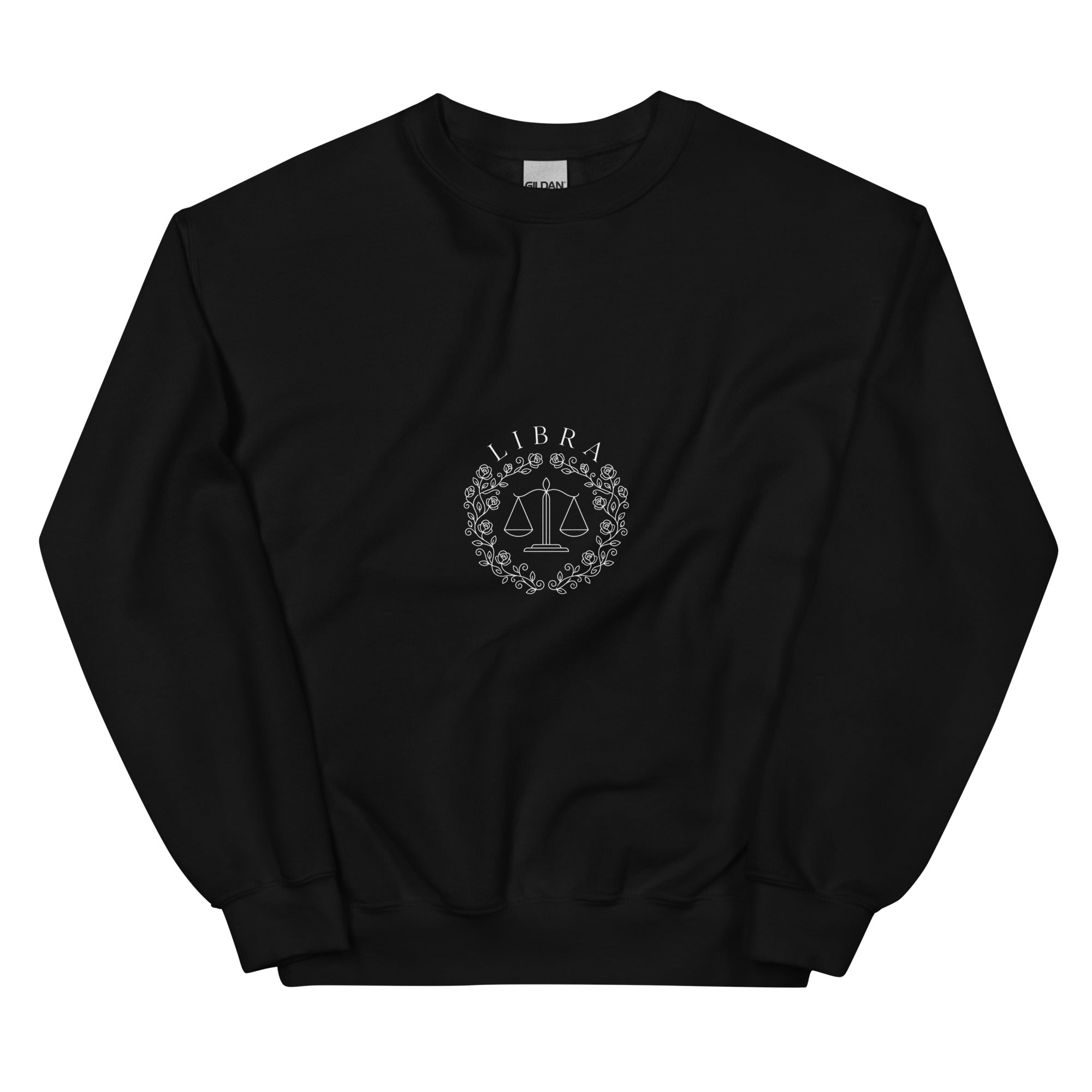 Libra Rose Crest sweatshirt: rose and vine scales crest on a unisex crewneck