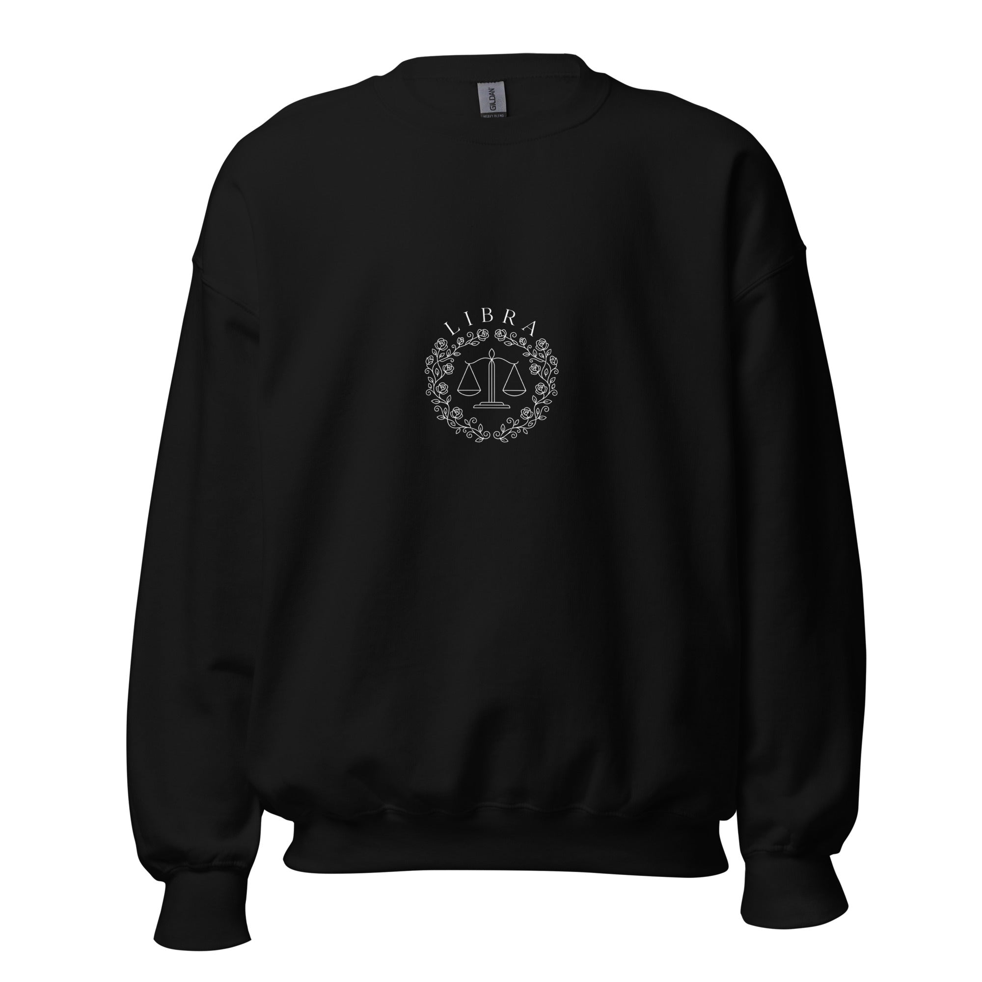 Libra Rose Crest sweatshirt: rose and vine scales crest on a unisex crewneck
