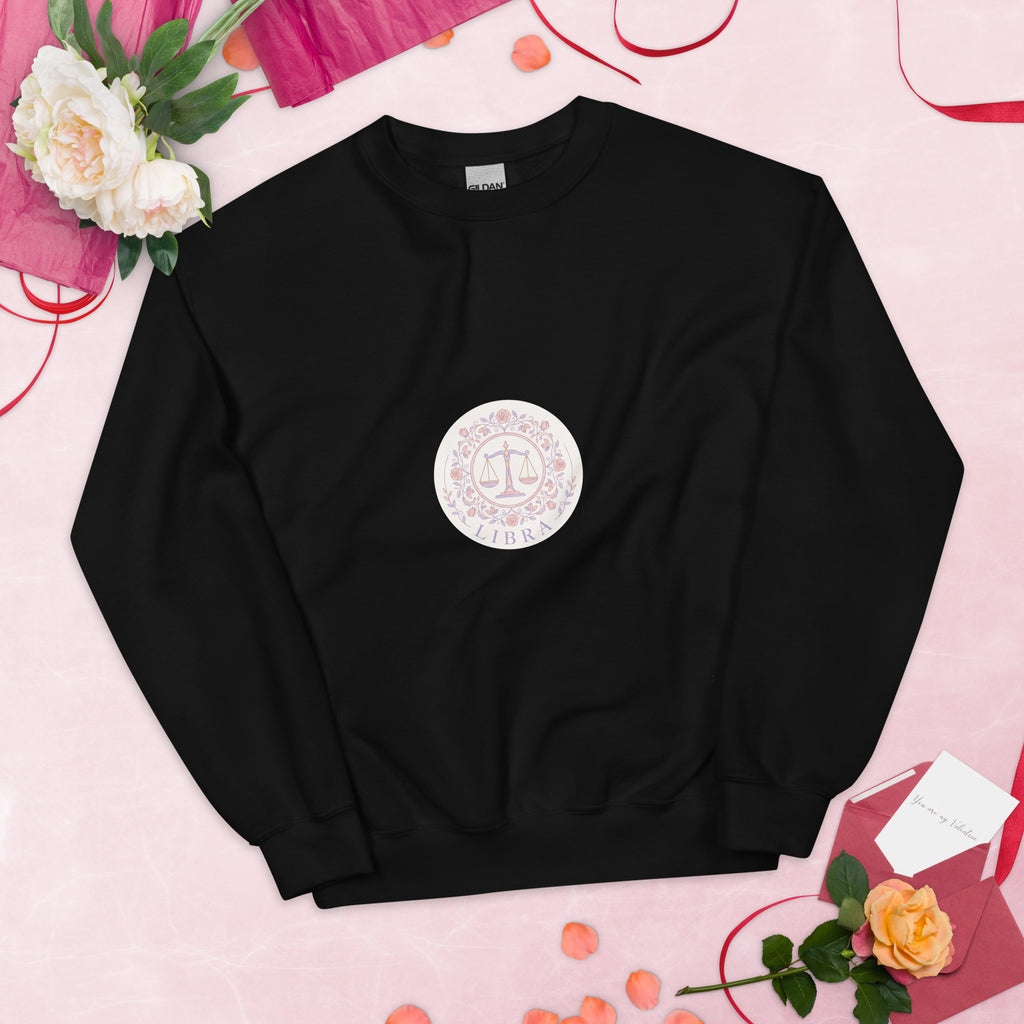 Libra Vintage Seal sweatshirt: vintage rose crest in gold and blush on a unisex crewneck