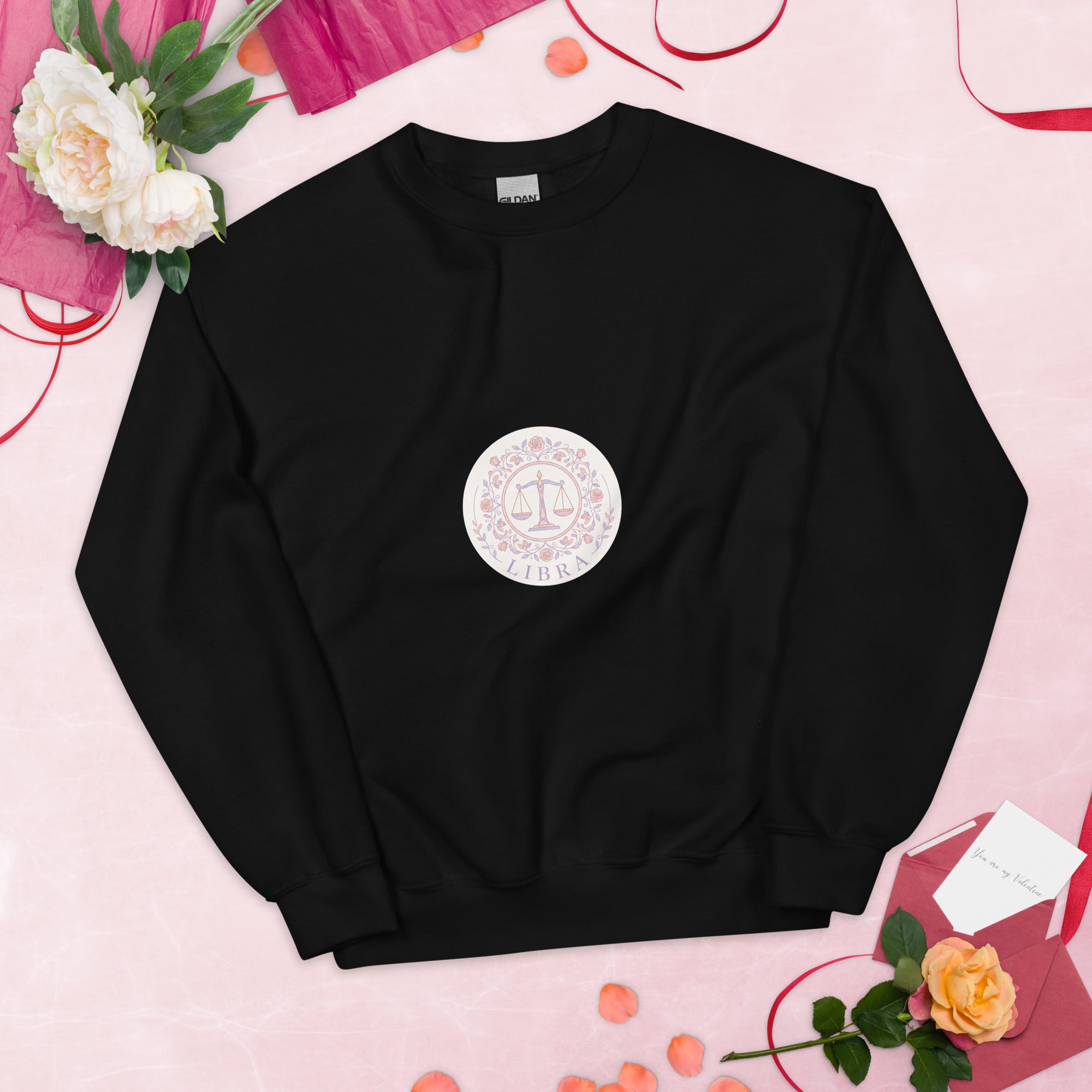 Libra Vintage Seal sweatshirt: vintage rose crest in gold and blush on a unisex crewneck