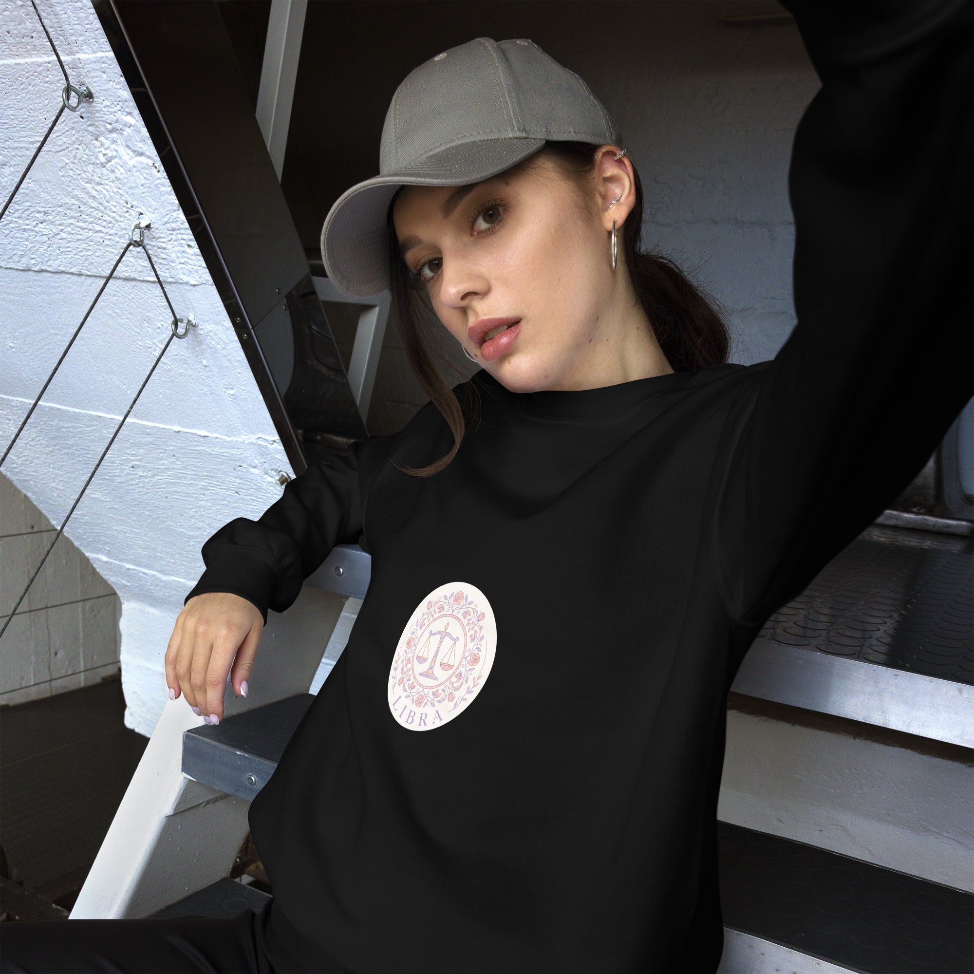 Libra Vintage Seal sweatshirt: vintage rose crest in gold and blush on a unisex crewneck