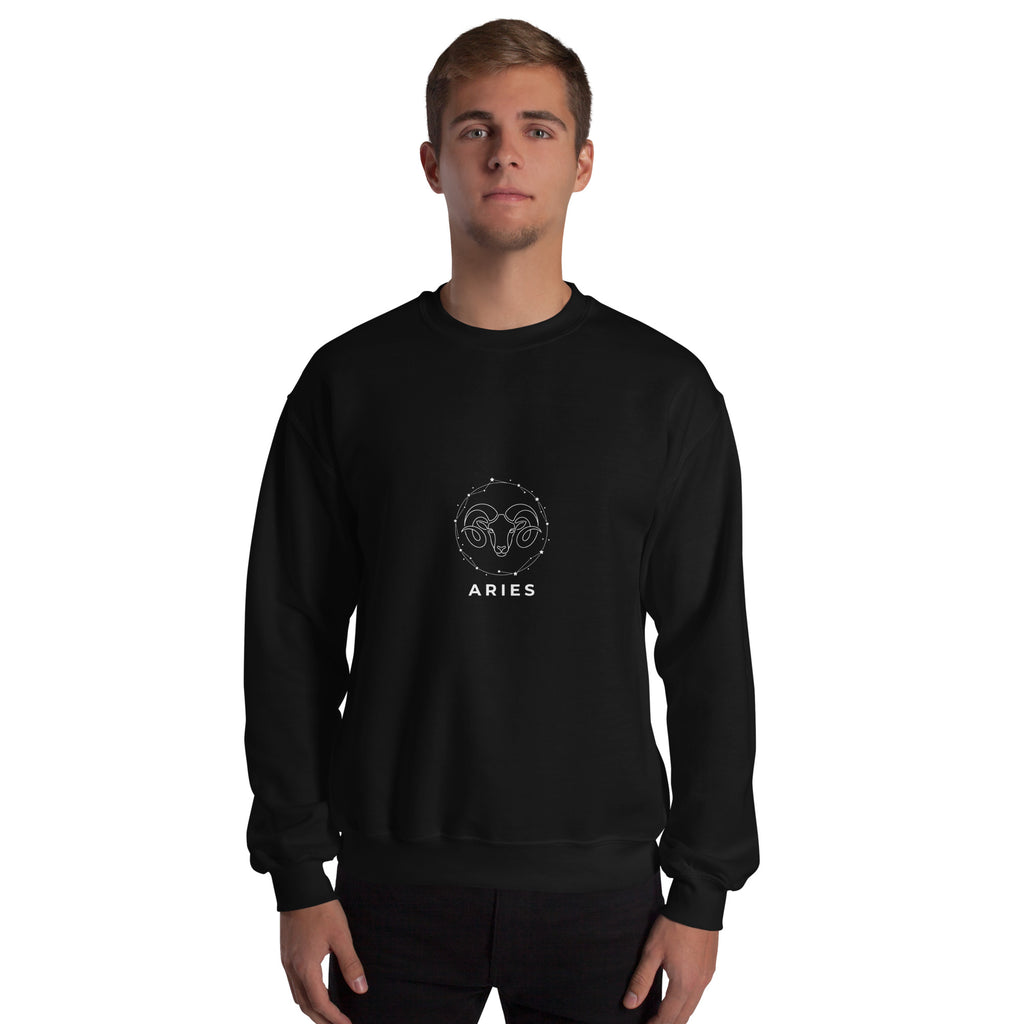 Ram Star Circuit sweatshirt: line art ram in a constellation ring on a unisex crewneck