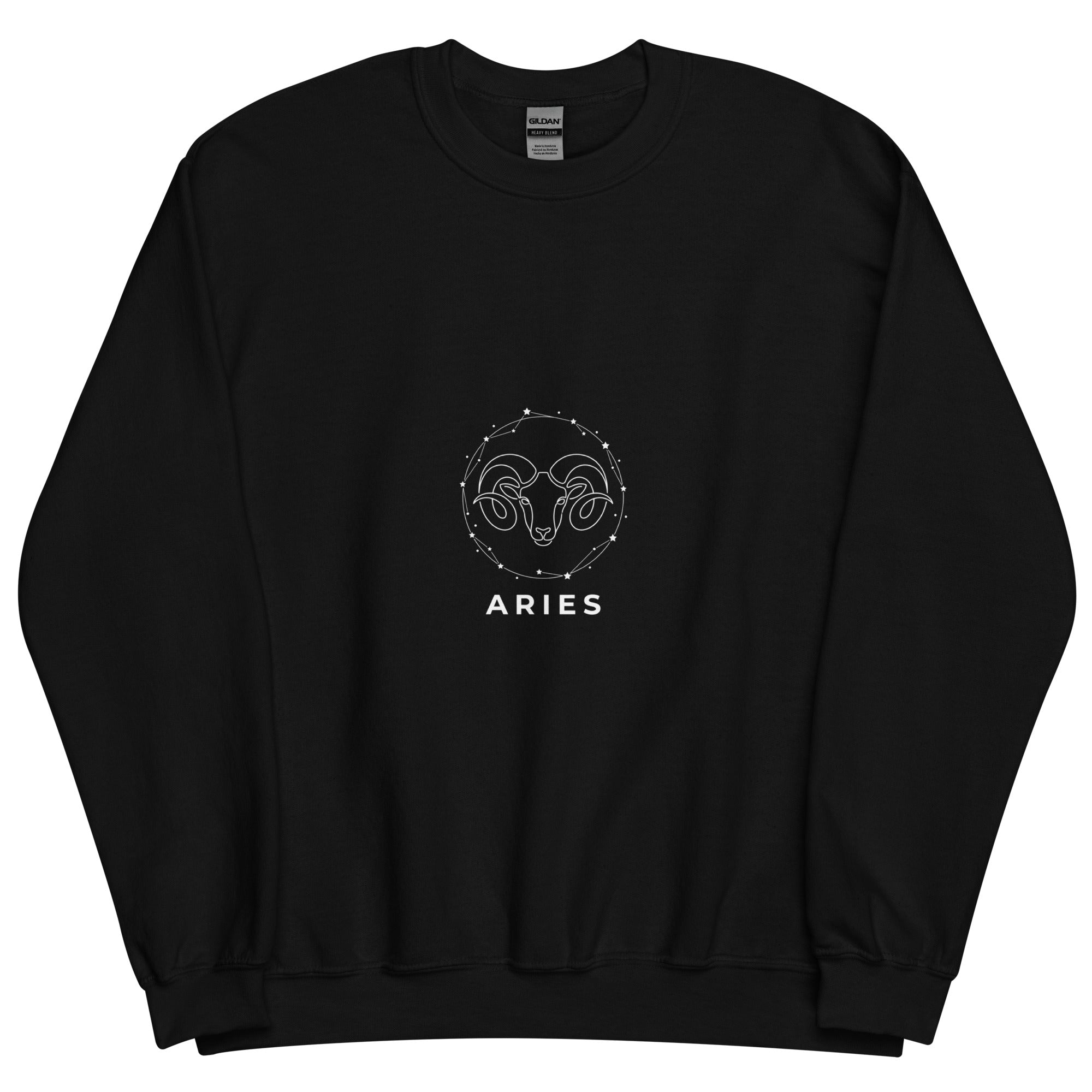 Ram Star Circuit sweatshirt: line art ram in a constellation ring on a unisex crewneck