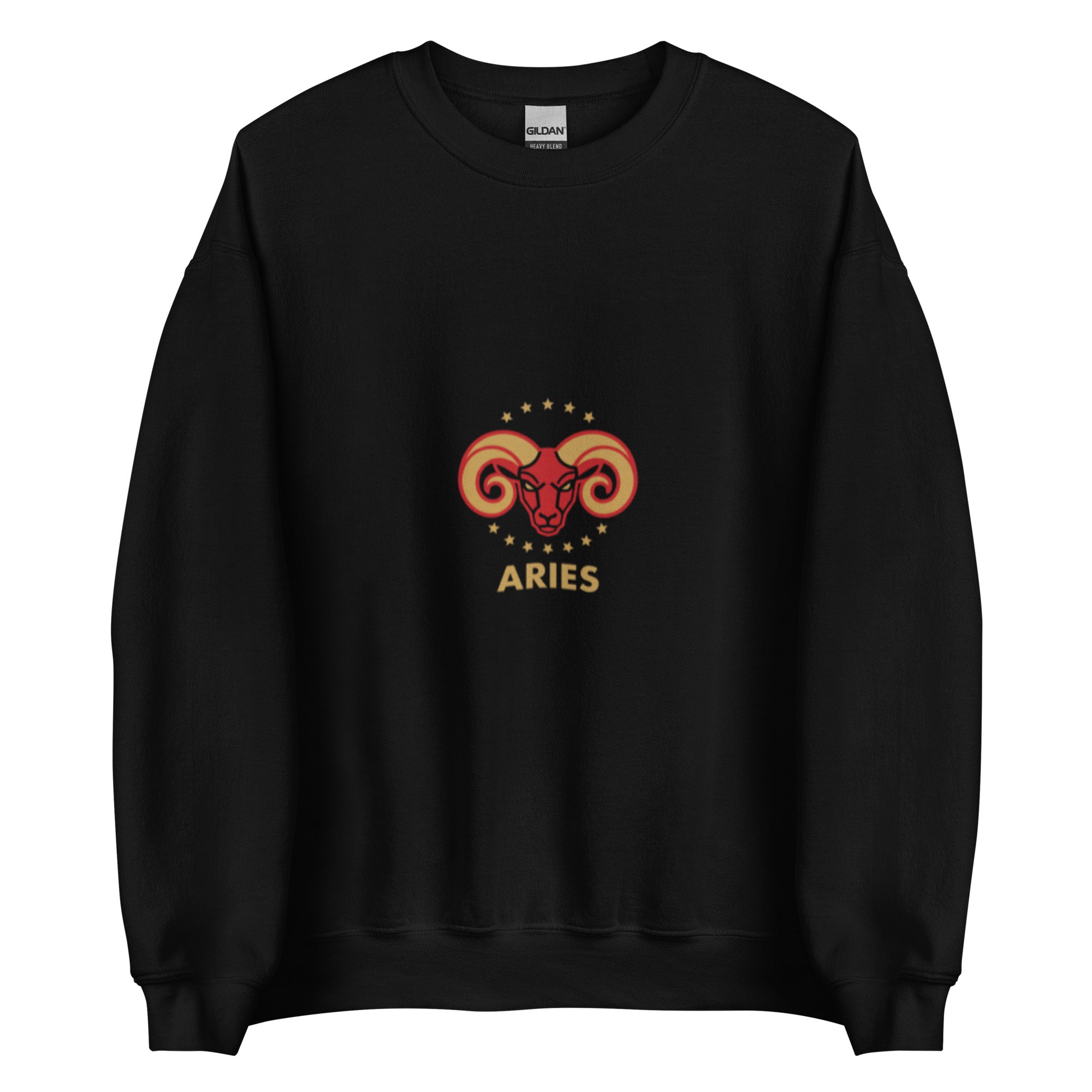 Golden Horn sweatshirt: crimson ram with gold stars on a unisex crewneck