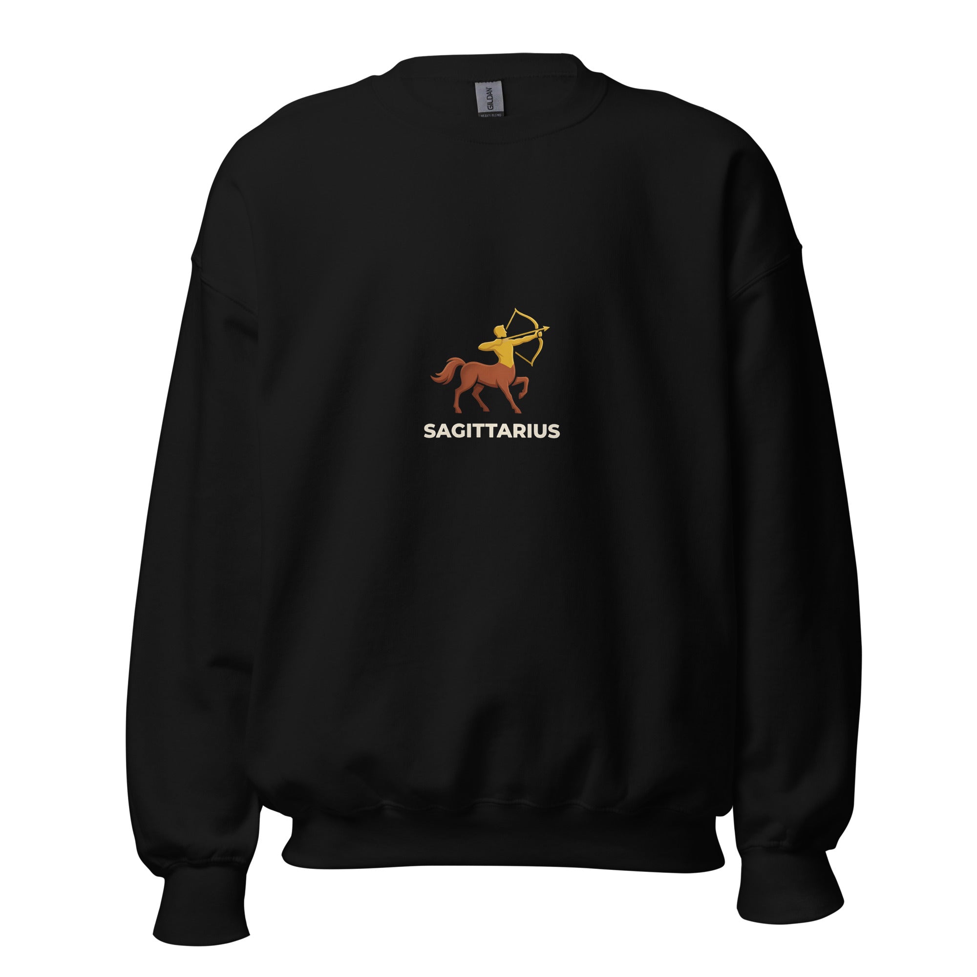 Golden Archer sweatshirt: gold and sienna centaur archer on a unisex Sagittarius crewneck
