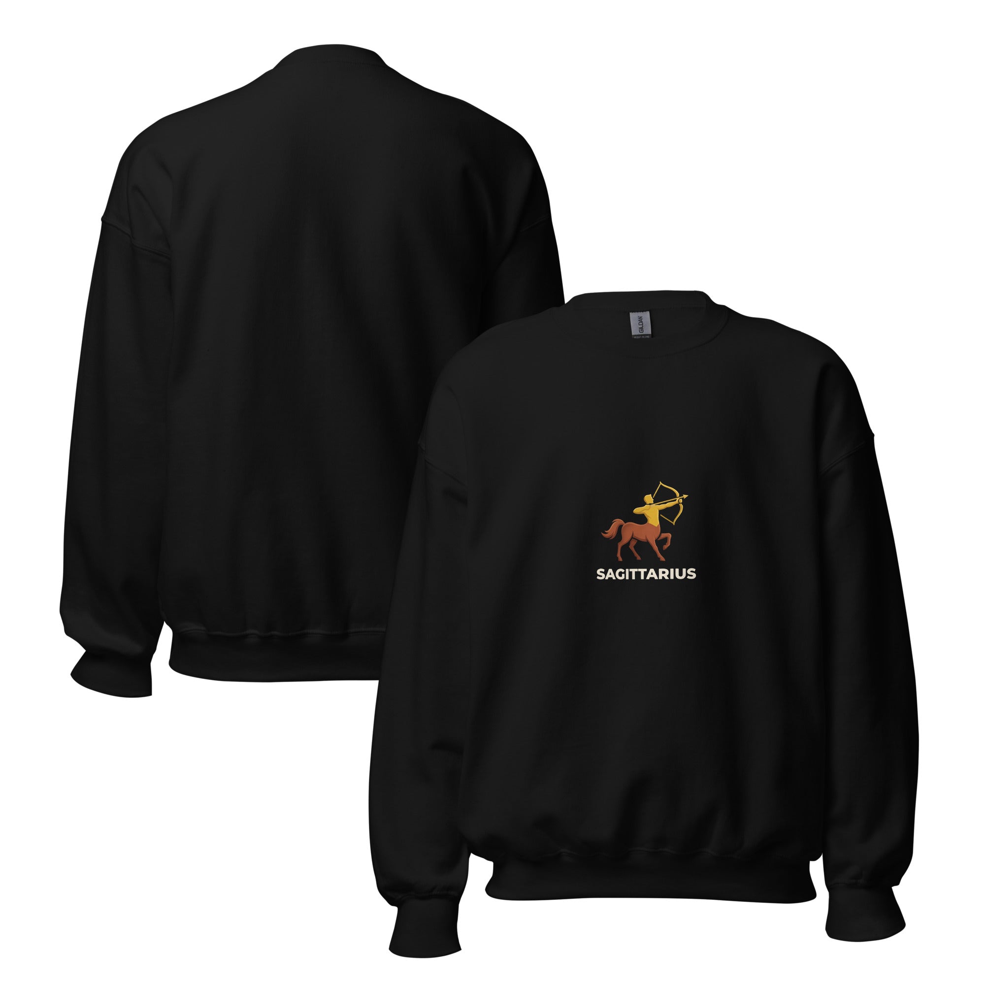 Golden Archer sweatshirt: gold and sienna centaur archer on a unisex Sagittarius crewneck