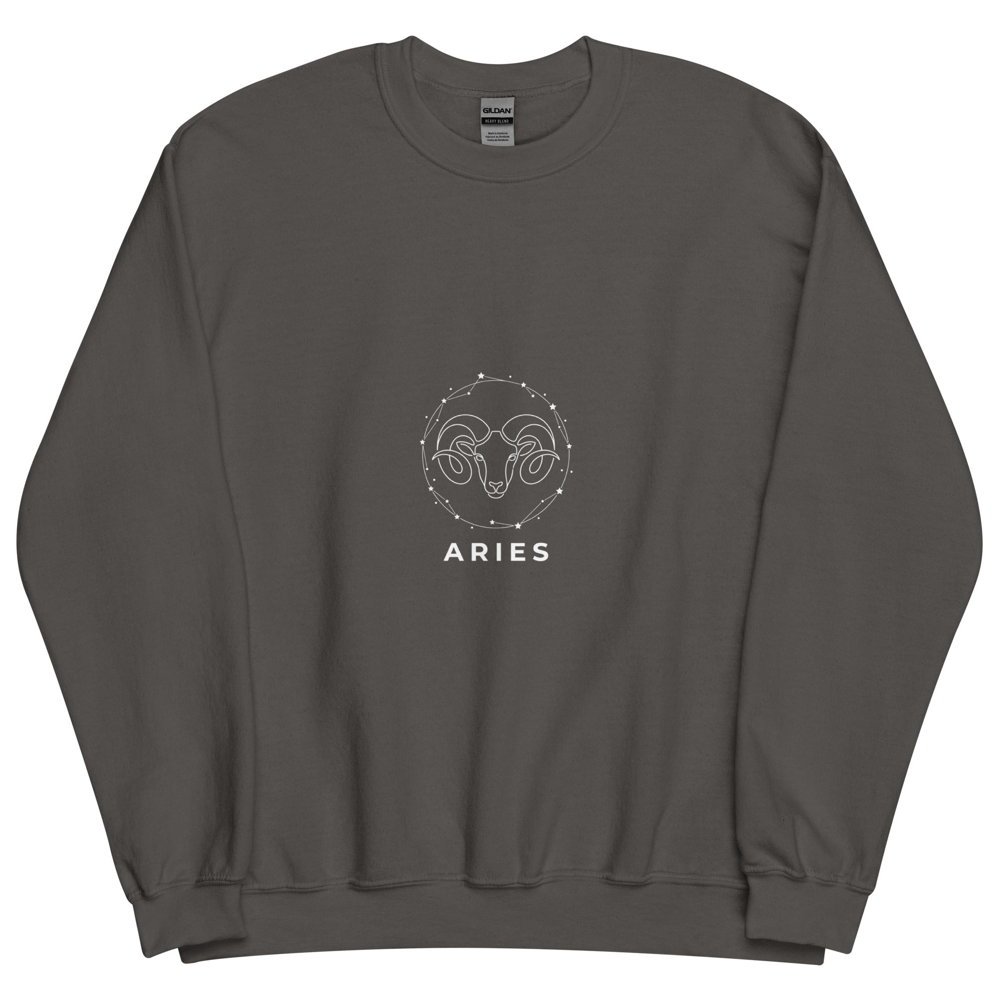 Ram Star Circuit sweatshirt: line art ram in a constellation ring on a unisex crewneck