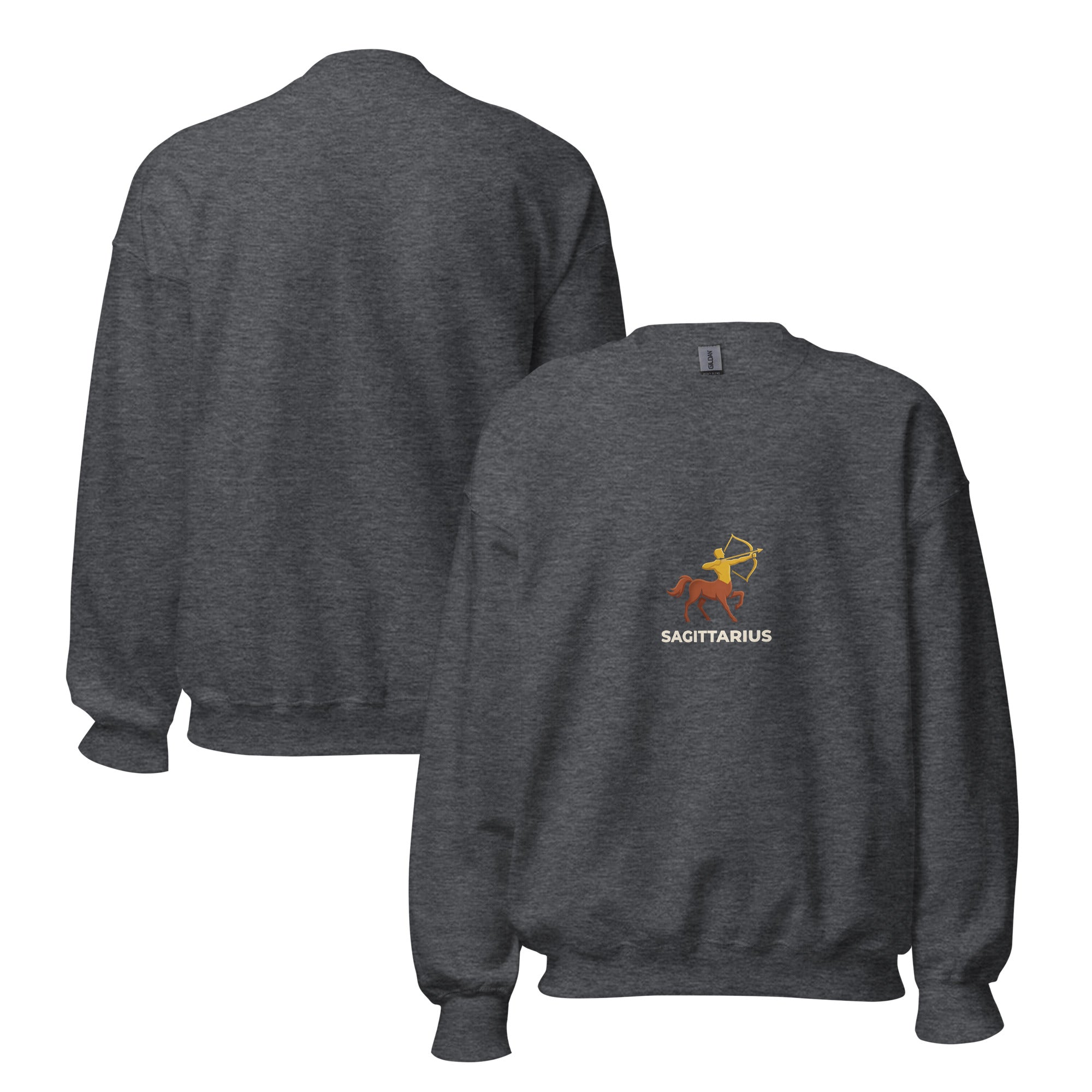 Golden Archer sweatshirt: gold and sienna centaur archer on a unisex Sagittarius crewneck
