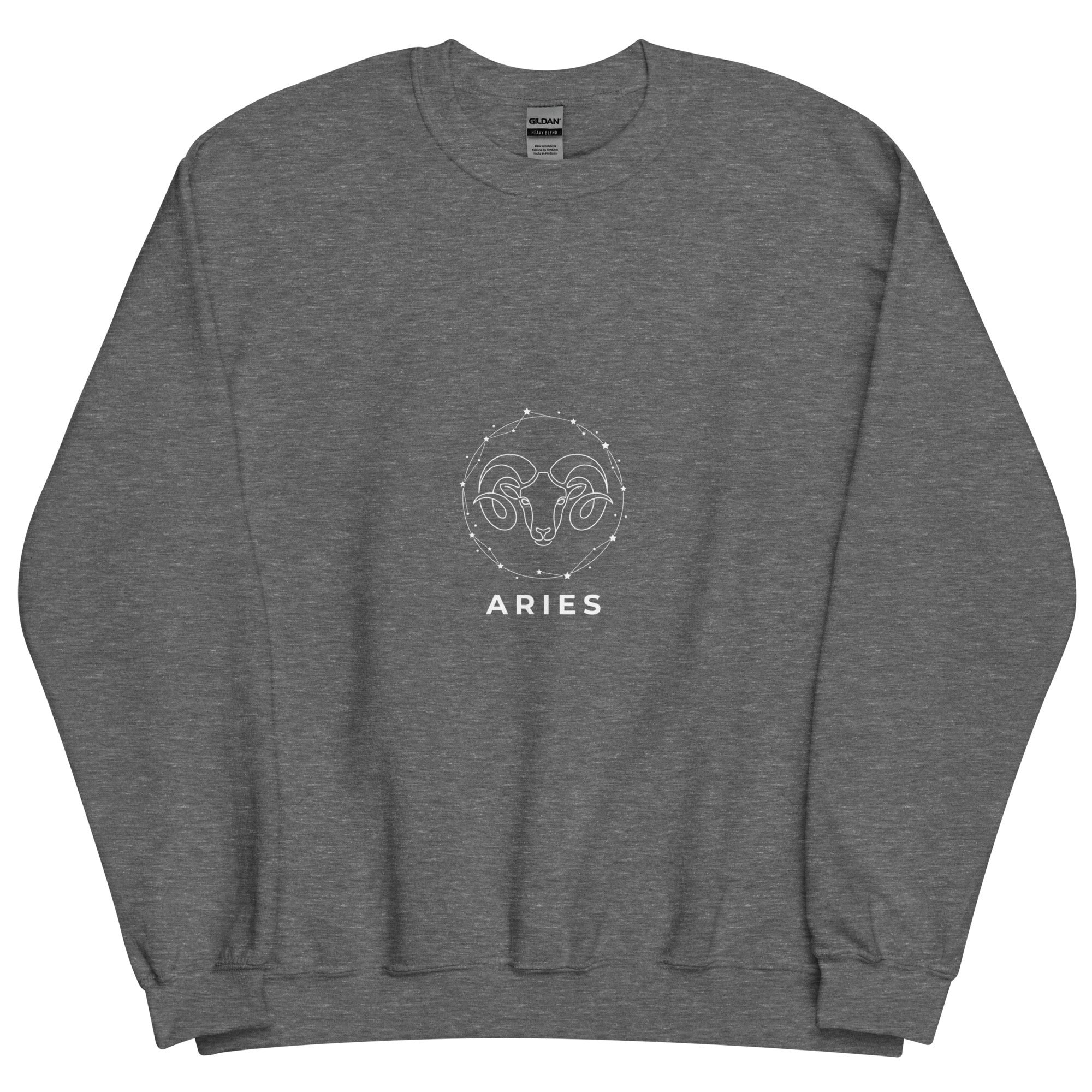 Ram Star Circuit sweatshirt: line art ram in a constellation ring on a unisex crewneck