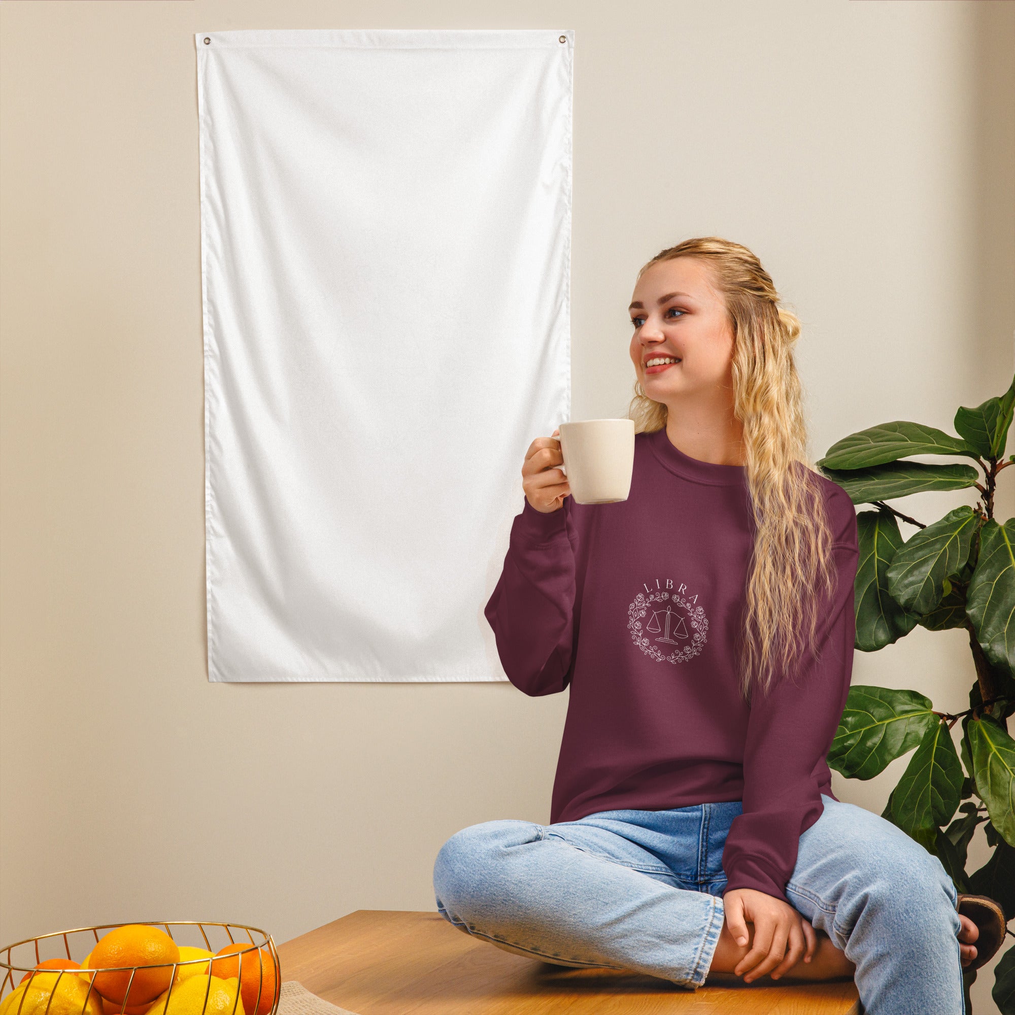 Libra Rose Crest sweatshirt: rose and vine scales crest on a unisex crewneck