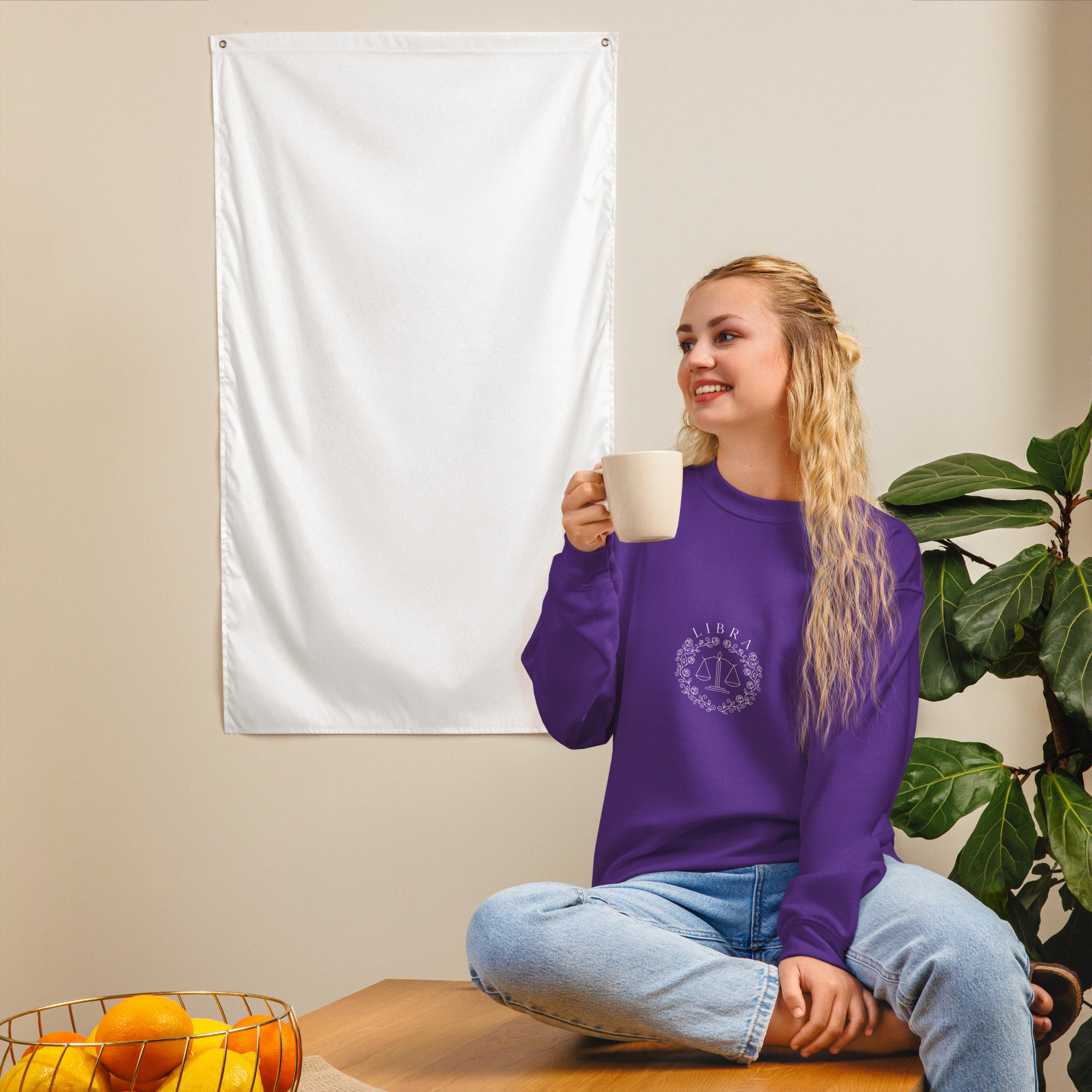 Libra Rose Crest sweatshirt: rose and vine scales crest on a unisex crewneck
