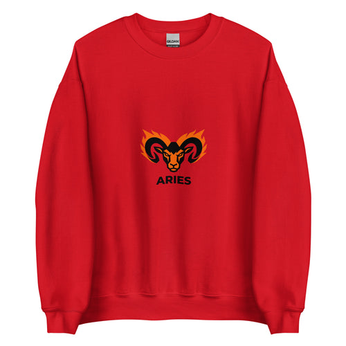 Blaze Ram sweatshirt: flaming ram horns in black and orange on a unisex crewneck