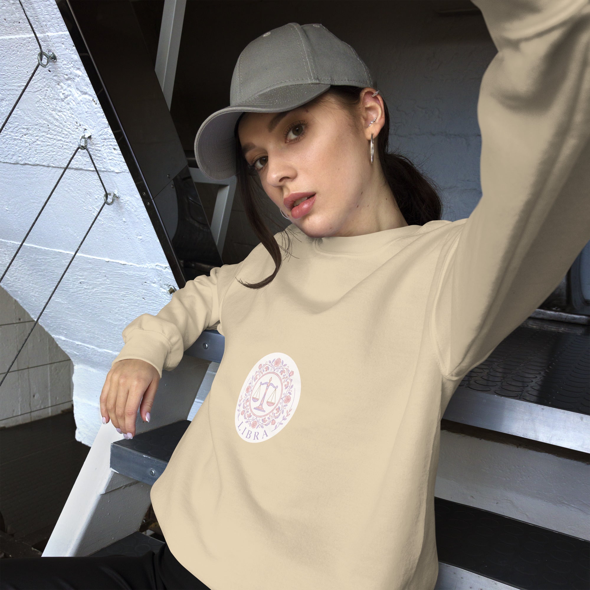 Libra Vintage Seal sweatshirt: vintage rose crest in gold and blush on a unisex crewneck