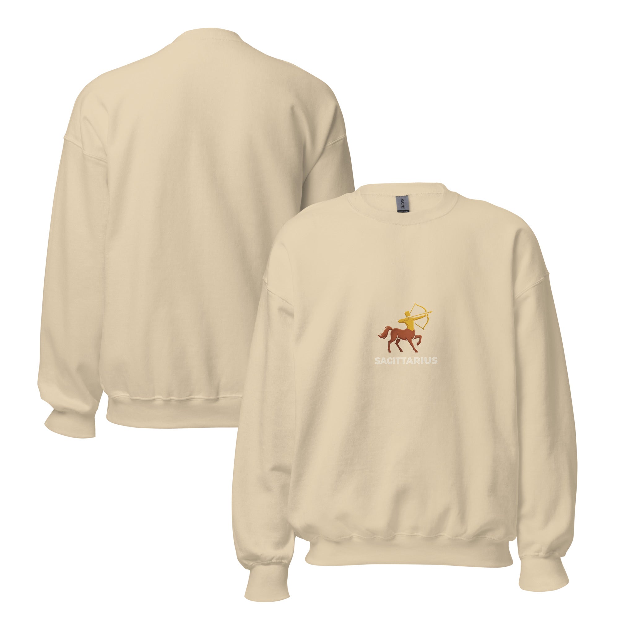 Golden Archer sweatshirt: gold and sienna centaur archer on a unisex Sagittarius crewneck