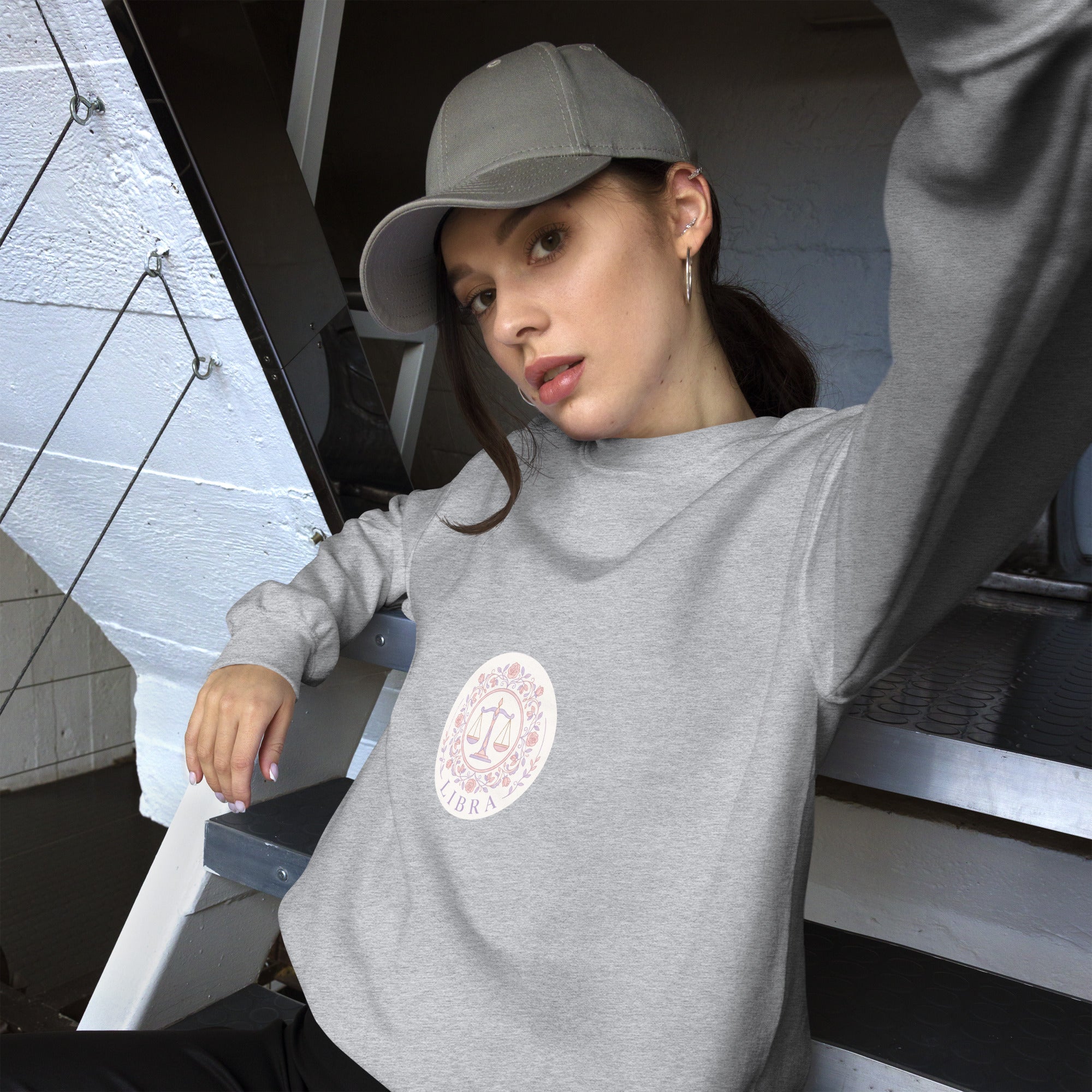 Libra Vintage Seal sweatshirt: vintage rose crest in gold and blush on a unisex crewneck