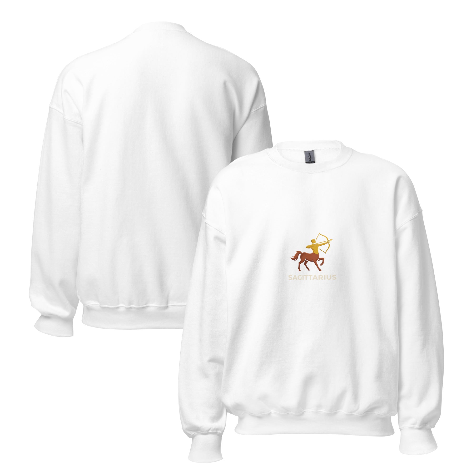 Golden Archer sweatshirt: gold and sienna centaur archer on a unisex Sagittarius crewneck