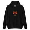 Golden Horn hoodie: crimson ram with gilded stars on a unisex Aries hoodie