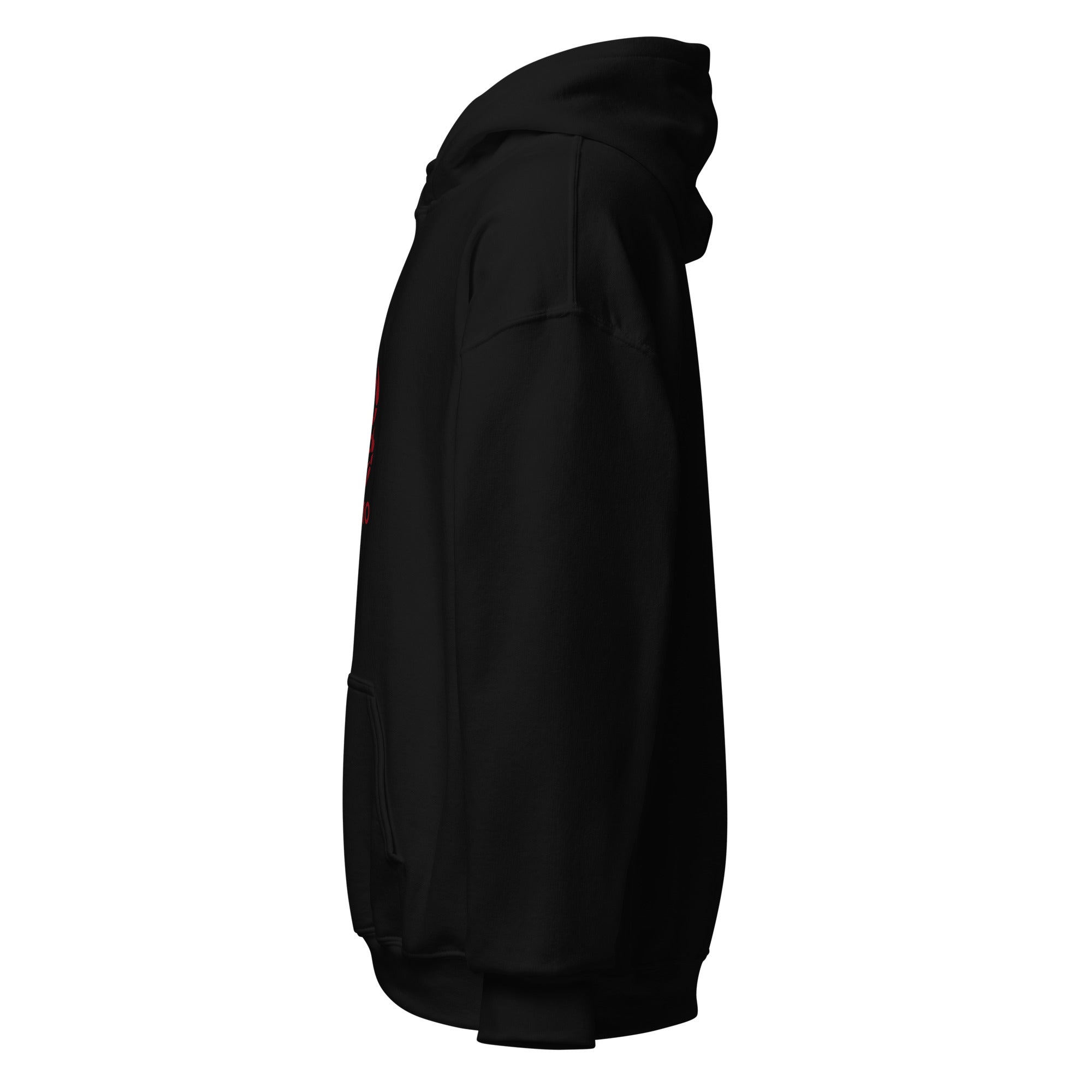 Blood Moon Rising hoodie: maroon scorpion under a red moon on a unisex Scorpio hoodie