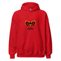 Blaze Ram hoodie: flaming ram design in bold orange on a unisex Aries hoodie