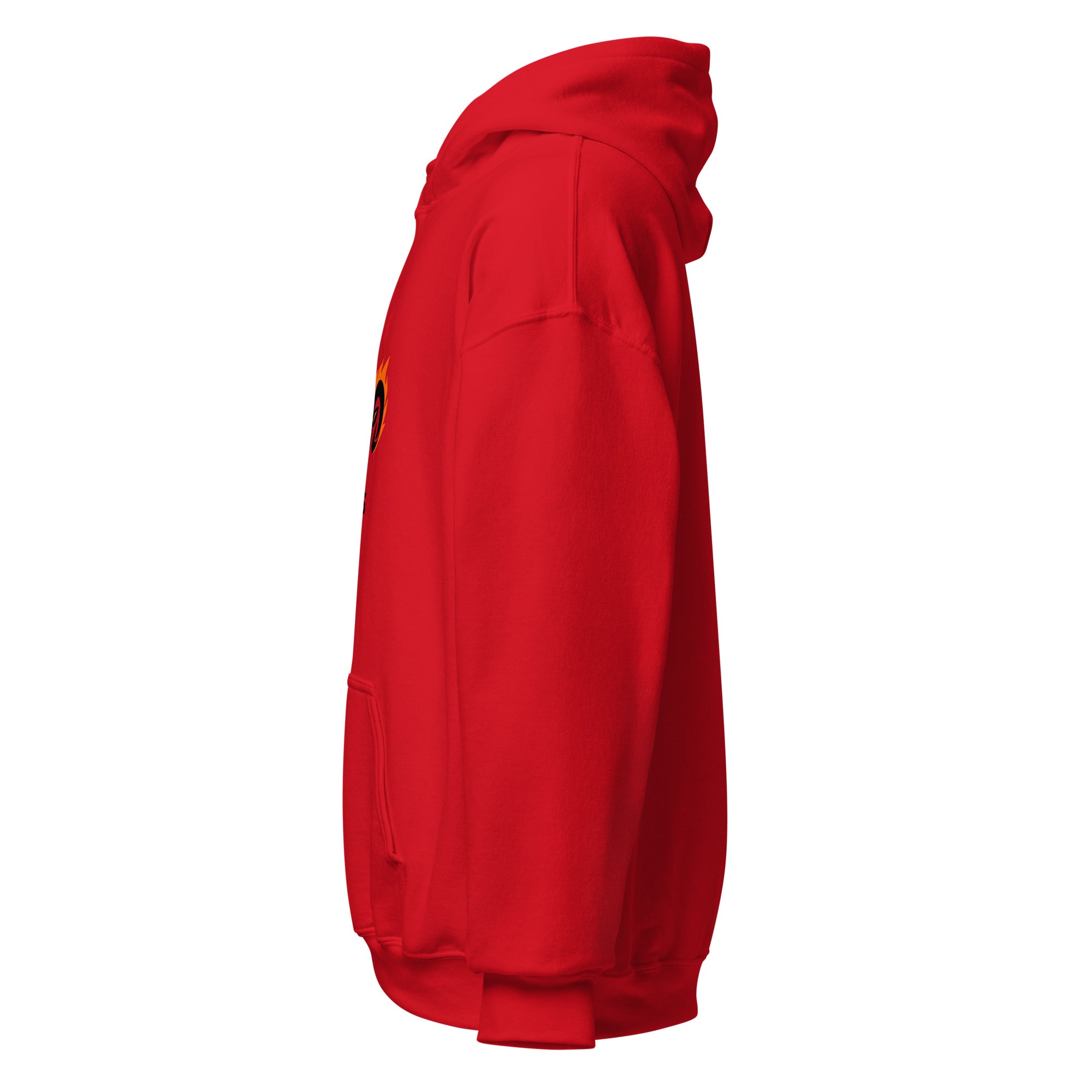 Blaze Ram hoodie: flaming ram design in bold orange on a unisex Aries hoodie