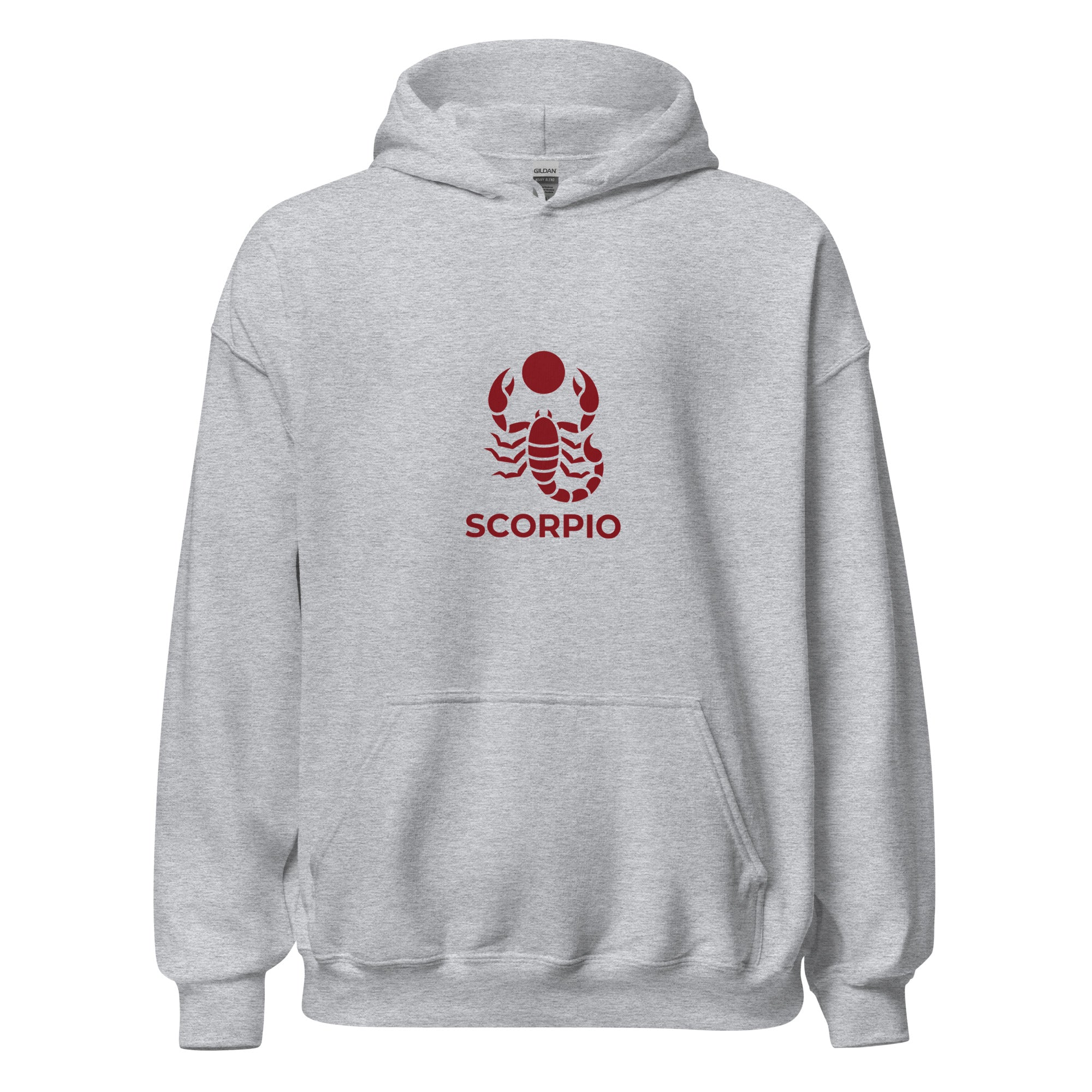 Blood Moon Rising hoodie: maroon scorpion under a red moon on a unisex Scorpio hoodie