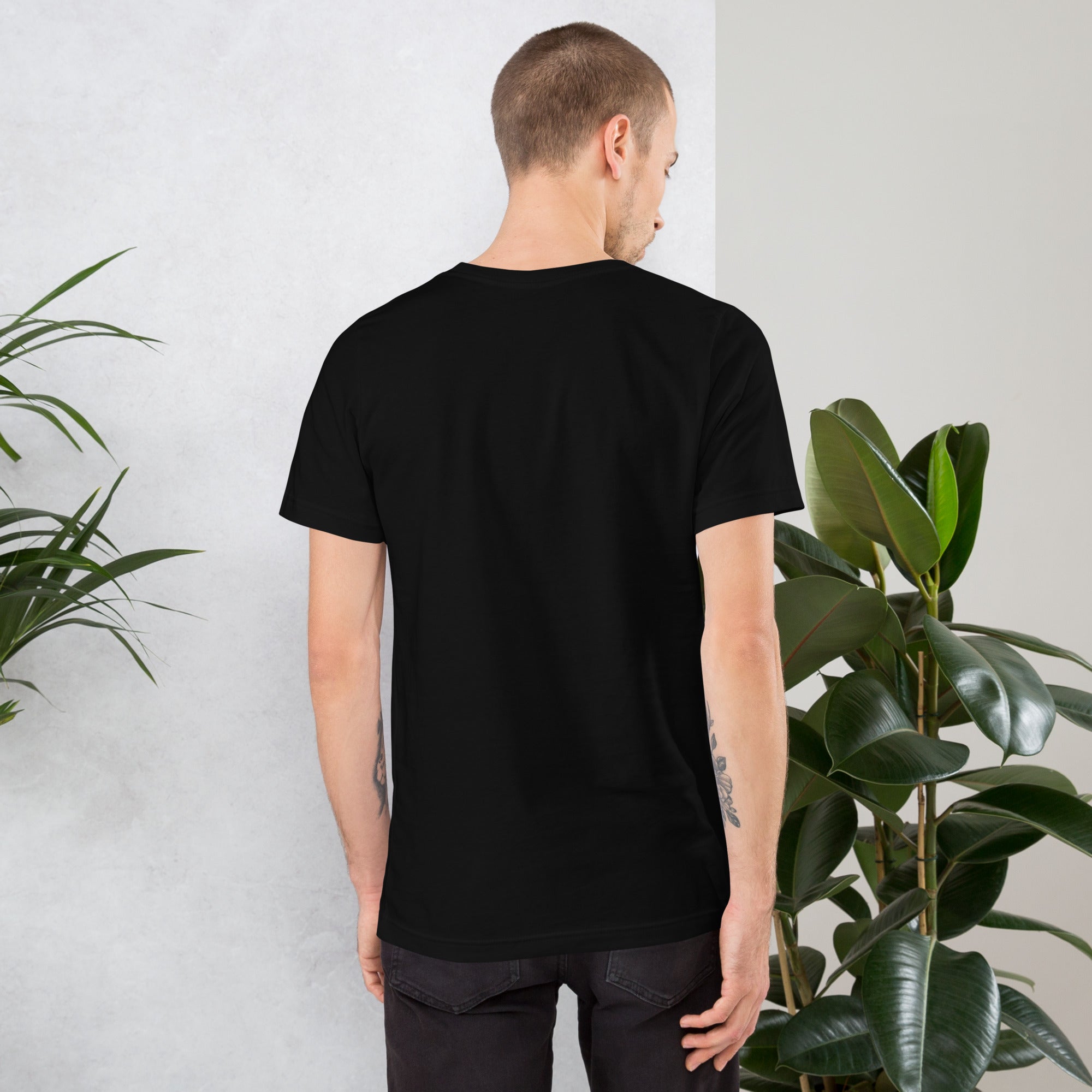 Moonlit Sting tee: white line art scorpion beneath a moon on a dark unisex Scorpio t-shirt