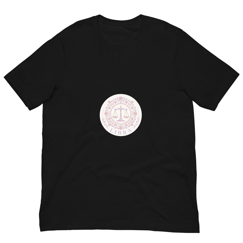 Libra Vintage Seal tee: vintage rose crest in blush, lavender, and gold on a unisex t-shirt