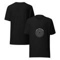 Leo Season tee: white line art sunburst lion crest on a dark unisex t-shirt