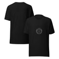 Libra Rose Crest tee: blush and lavender scales with roses on a dark unisex t-shirt