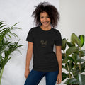 Written in the Stars tee: gold line art lion with constellation on a unisex Leo t-shirt