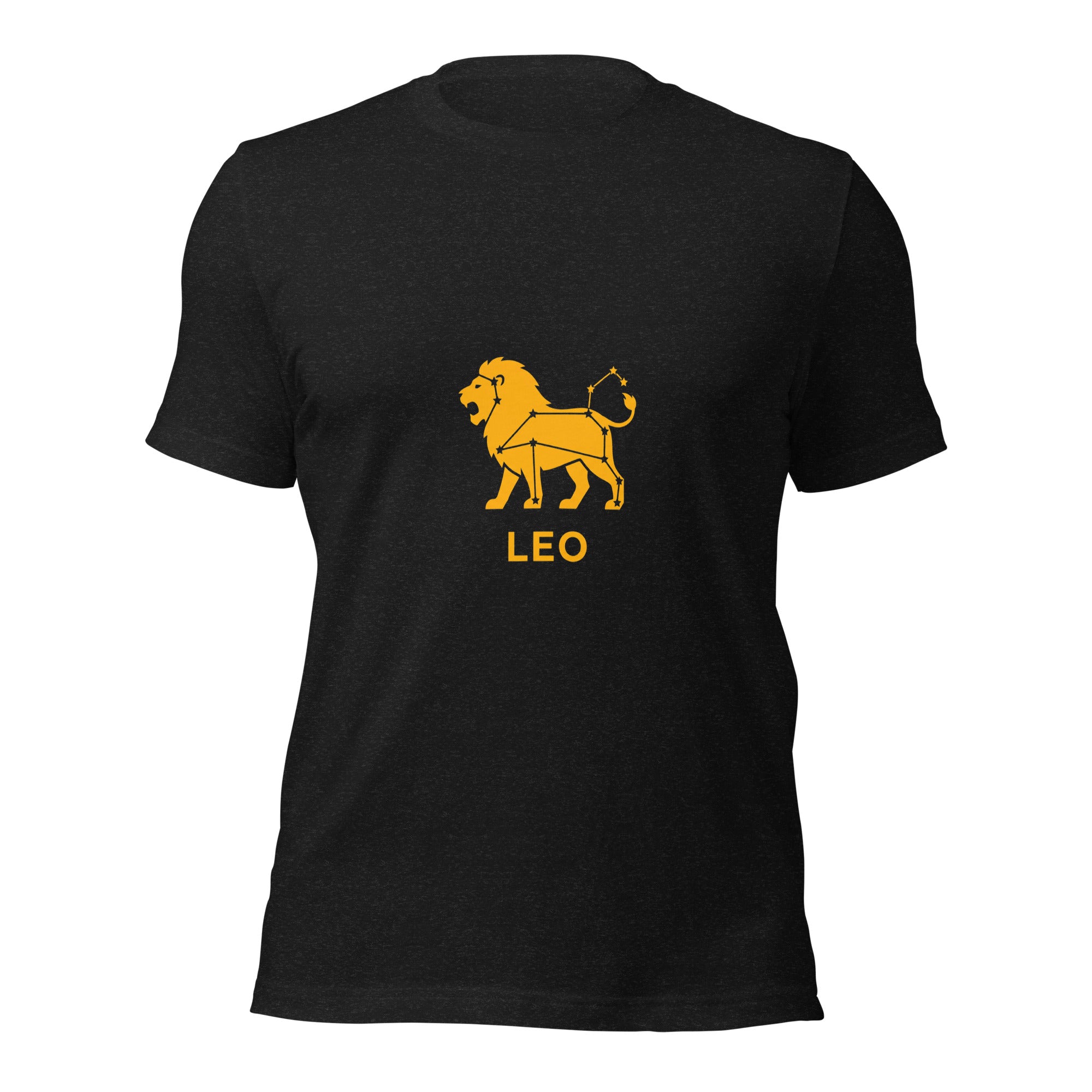 Leo Rising tee: gold lion icon with white constellation lines on a unisex t-shirt