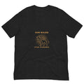 Sun Ruled Star Powered tee: orange line art roaring lion with sunburst on a unisex Leo t-shirt