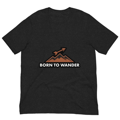 Born to Wander tee: arrow over mountain peaks in burnt sienna on a unisex Sagittarius t-shirt
