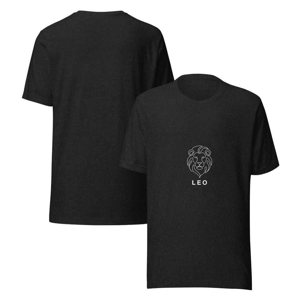 The Leo Mark tee: white line art lion on a dark unisex t-shirt, Leo zodiac