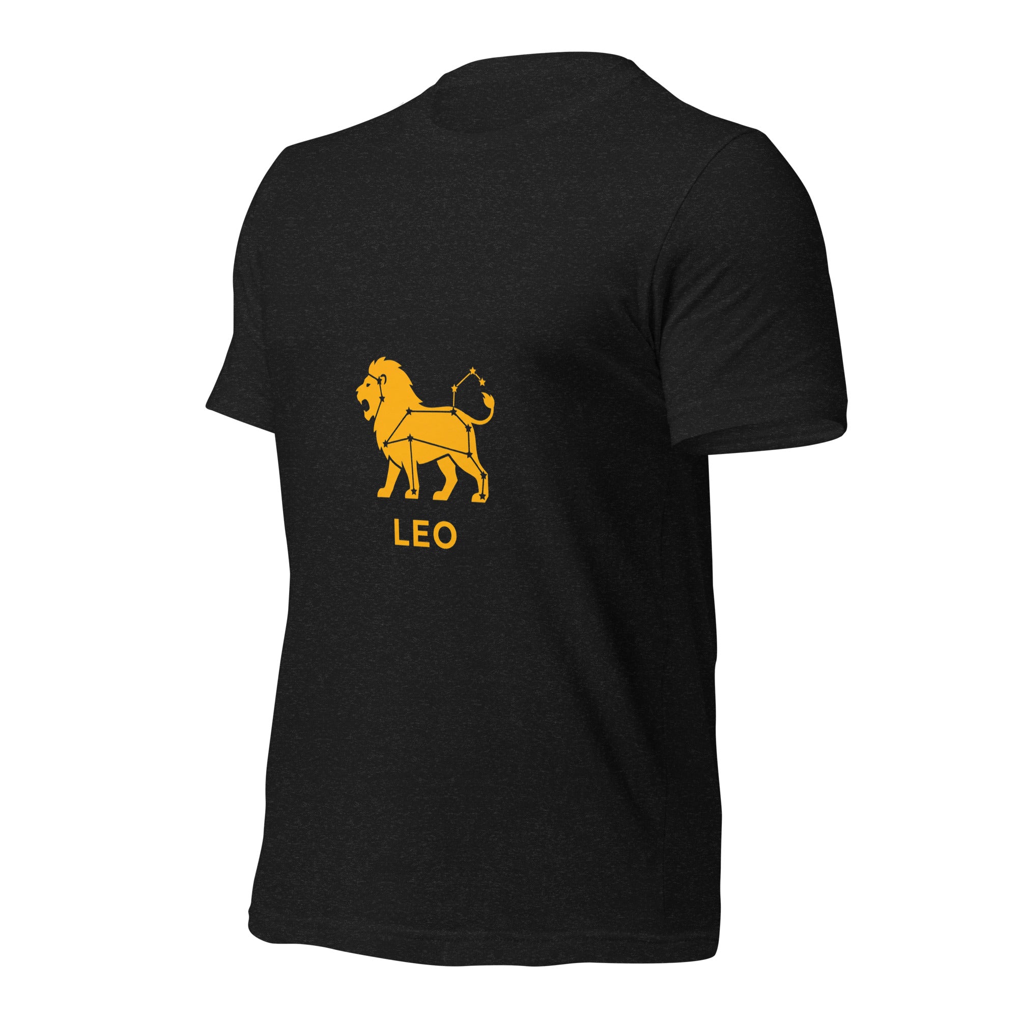 Leo Rising tee: gold lion icon with white constellation lines on a unisex t-shirt
