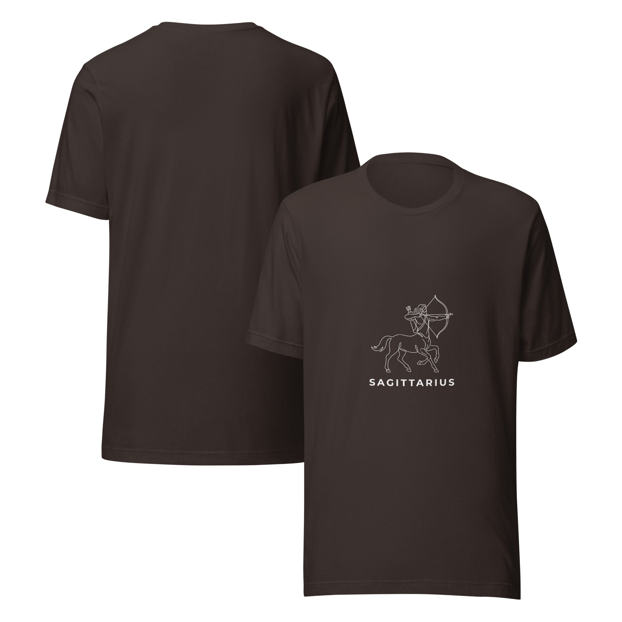 Constellation Archer tee: white one-line archer art on a black unisex Sagittarius t-shirt