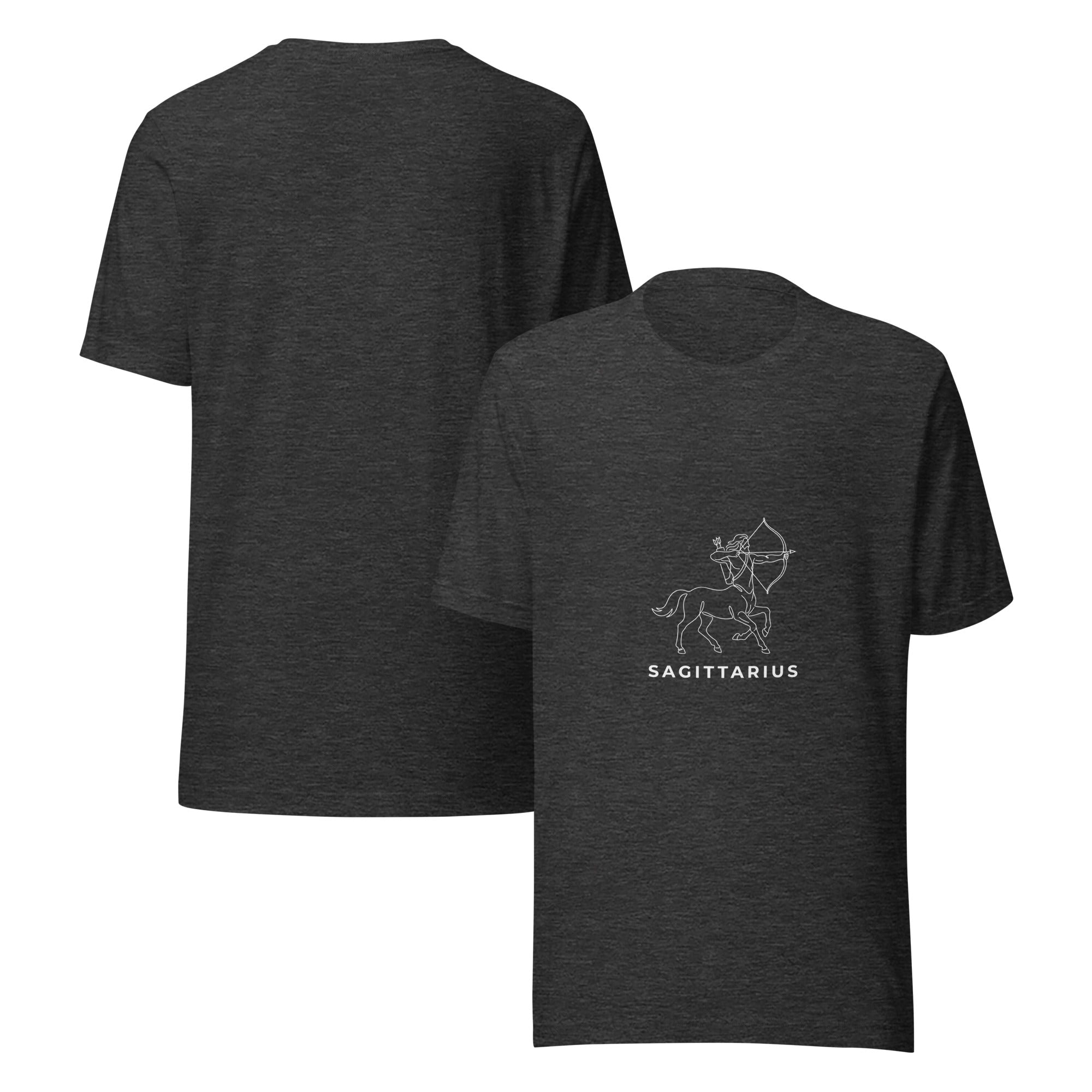 Constellation Archer tee: white one-line archer art on a black unisex Sagittarius t-shirt