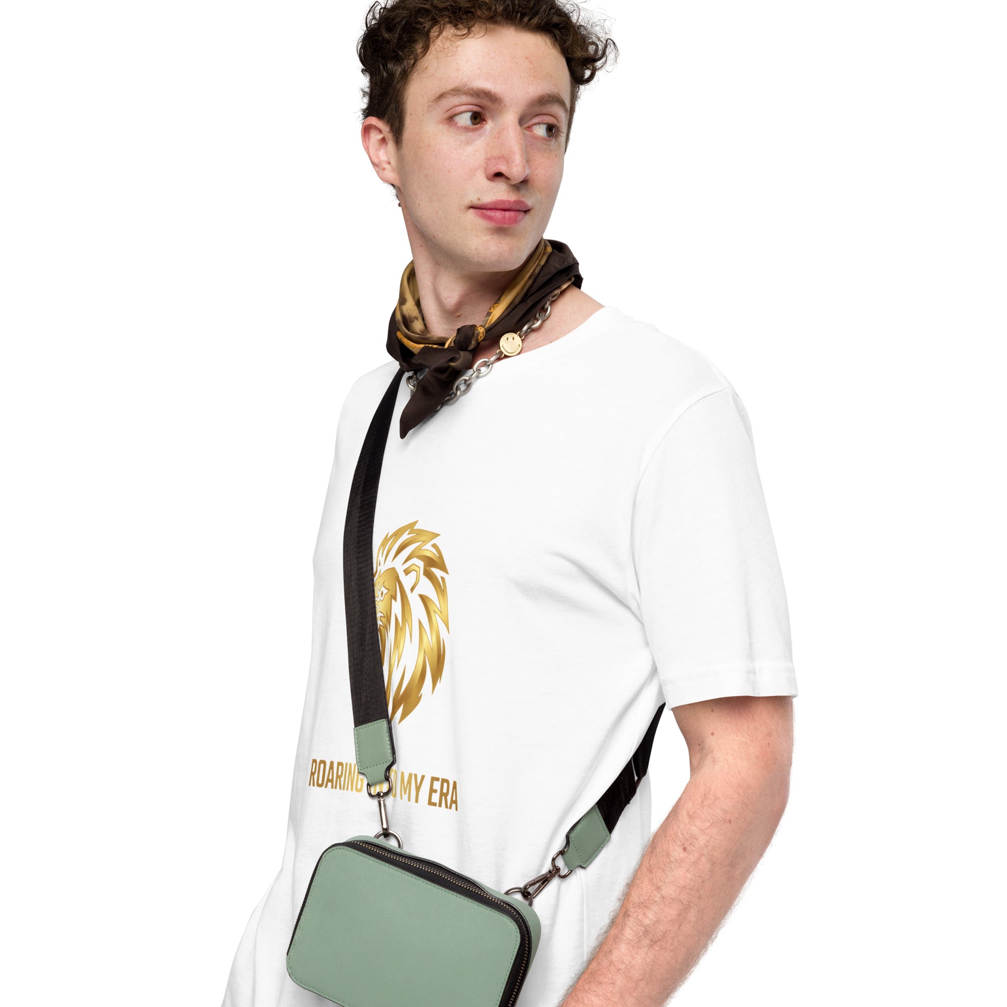 Roaring Into My Era tee: metallic gold roaring lion on a unisex Leo t-shirt
